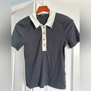 J. Crew Women's Black and Cream Polo Blouse